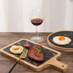 Black Stone Slate Rectangle Wooden Serving Tray with Handle - 33.5cm