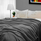 Throw Blanket Knitted Striped Pattern - Grey