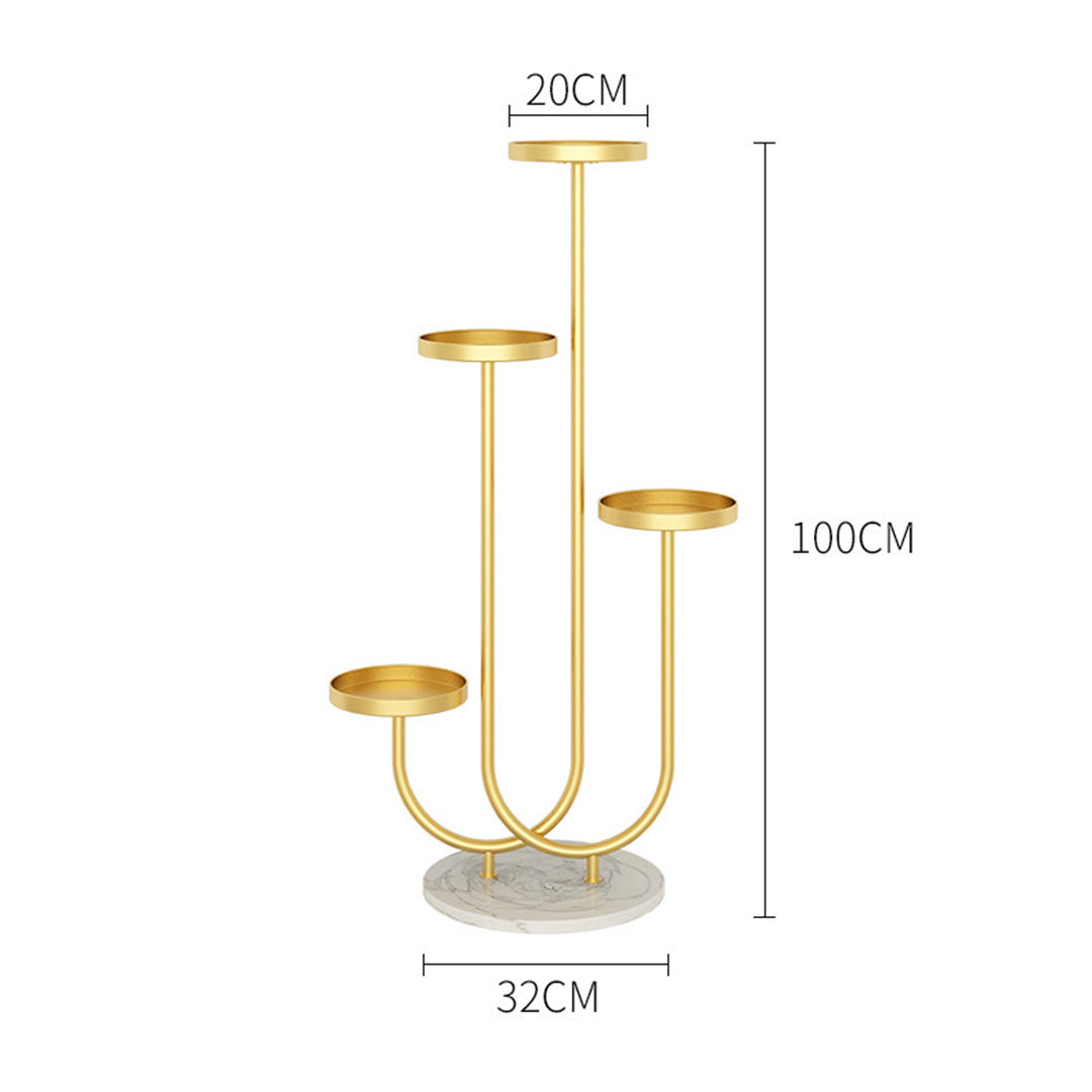 U Shaped Metal Plant Stand With 4 Round Flower Pot Tray - Gold