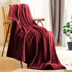 Throw Blanket Knitted Striped Pattern - Burgundy