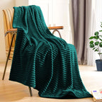Throw Blanket Knitted Striped Pattern - Dark Green