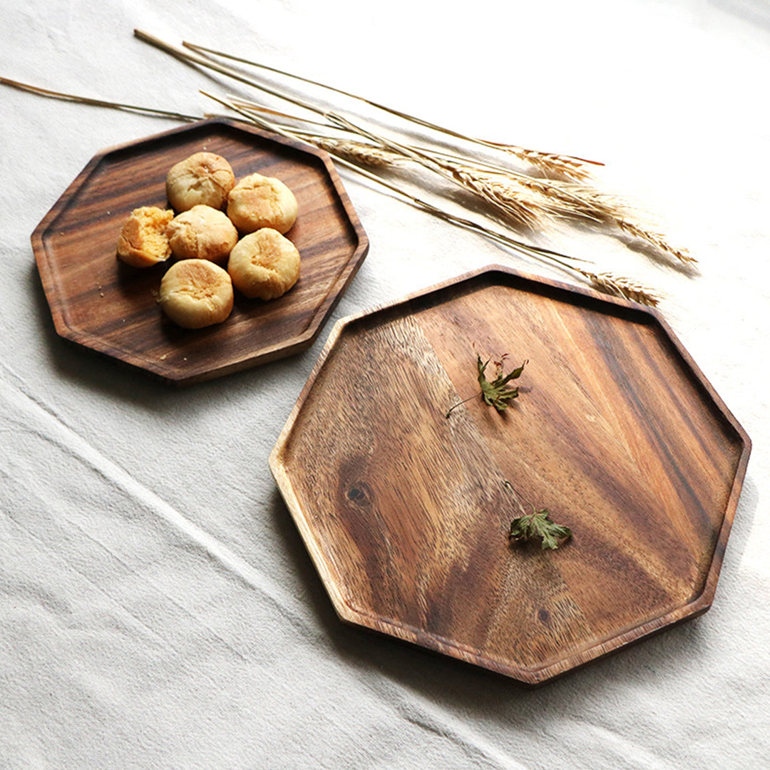 Octagon Wooden Acacia Food Serving Tray Charcuterie Board - 25cm