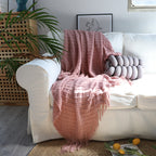 Throw Blanket Diamond Pattern Knitted with Tassels - Pink