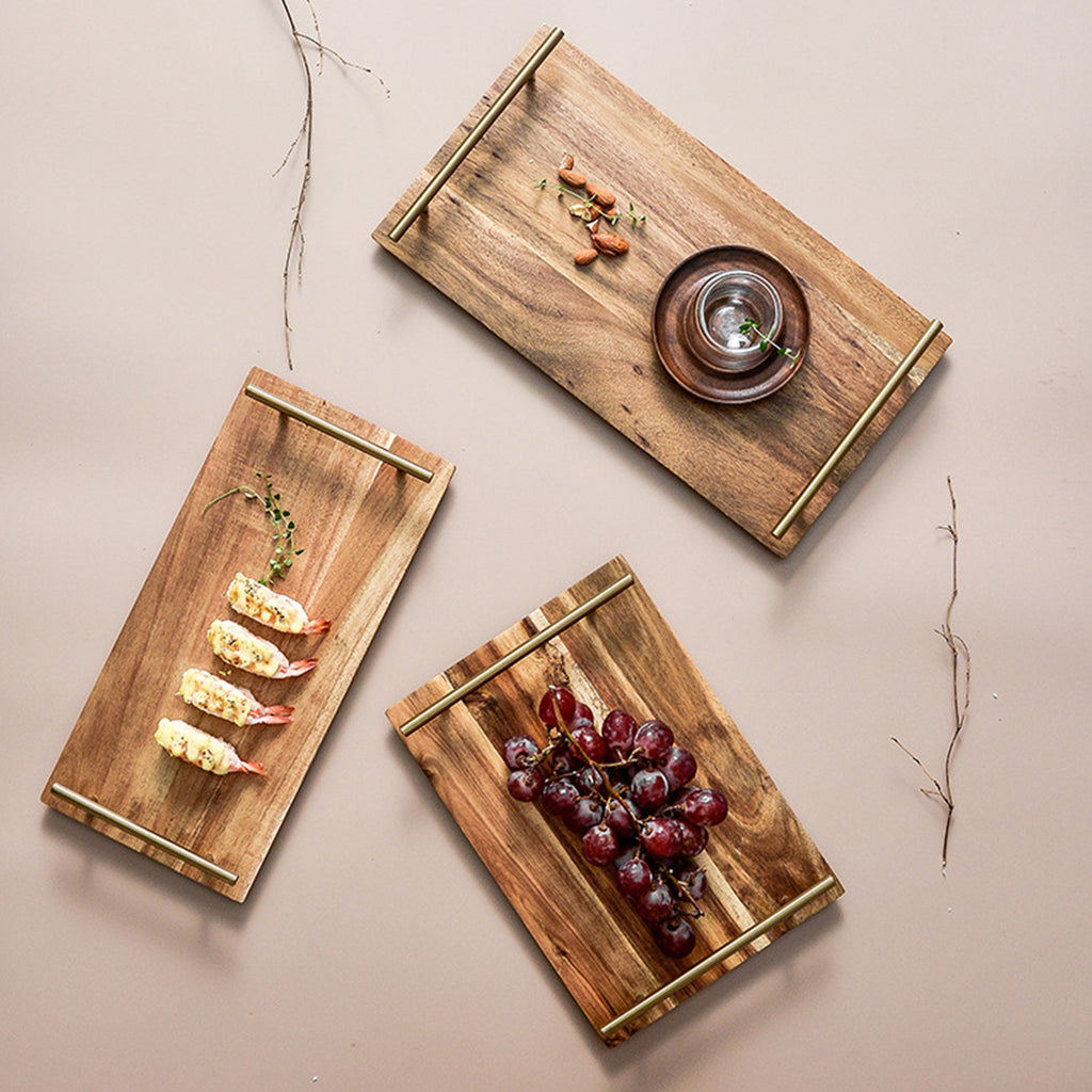 Brown Rectangle Wooden Acacia Food Serving Tray Charcuterie Board - 36cm