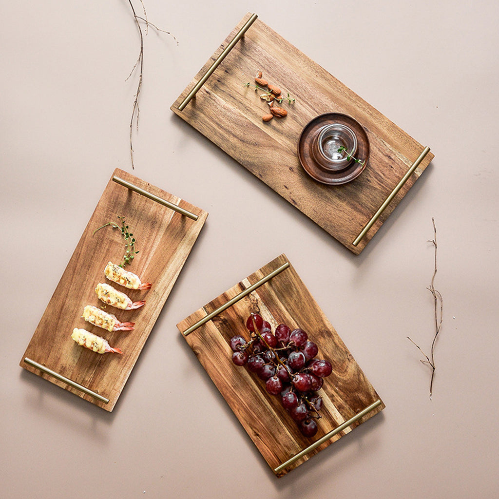 Brown Rectangle Wooden Acacia Food Serving Tray Charcuterie Board - 30cm