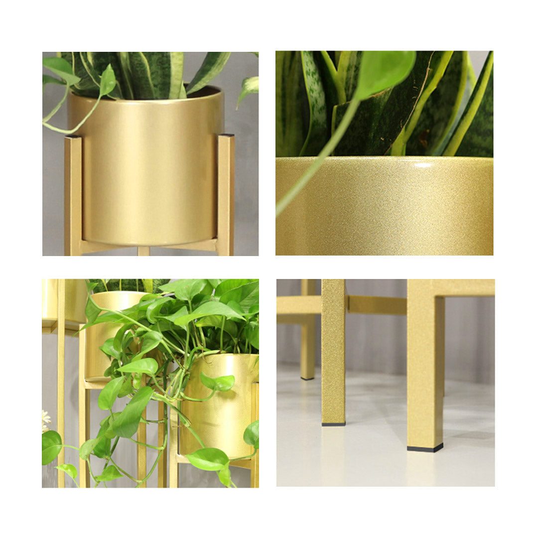 Gold Metal Corner Plant Stand with Gold Flower Pot Holder - 90cm 