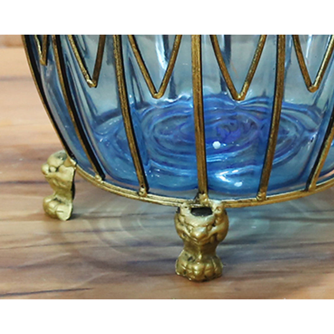 Blue Glass Tall Floor Vase with 12pcs Artificial Blue & Pink Flower Set - 51cm