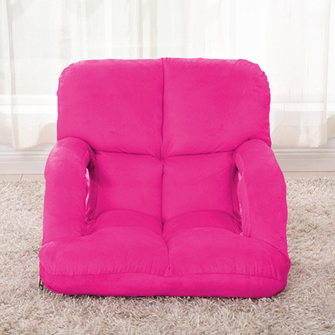 Foldable & Adjustable Lazy Floor Recliner Cushioned Chair with Armrest - Pink