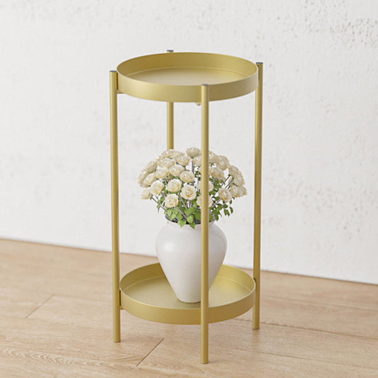 2 Layer Gold Metal Corner Plant Stand with Gold Pot Trays - 50cm