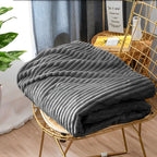 Throw Blanket Knitted Striped Pattern - Grey