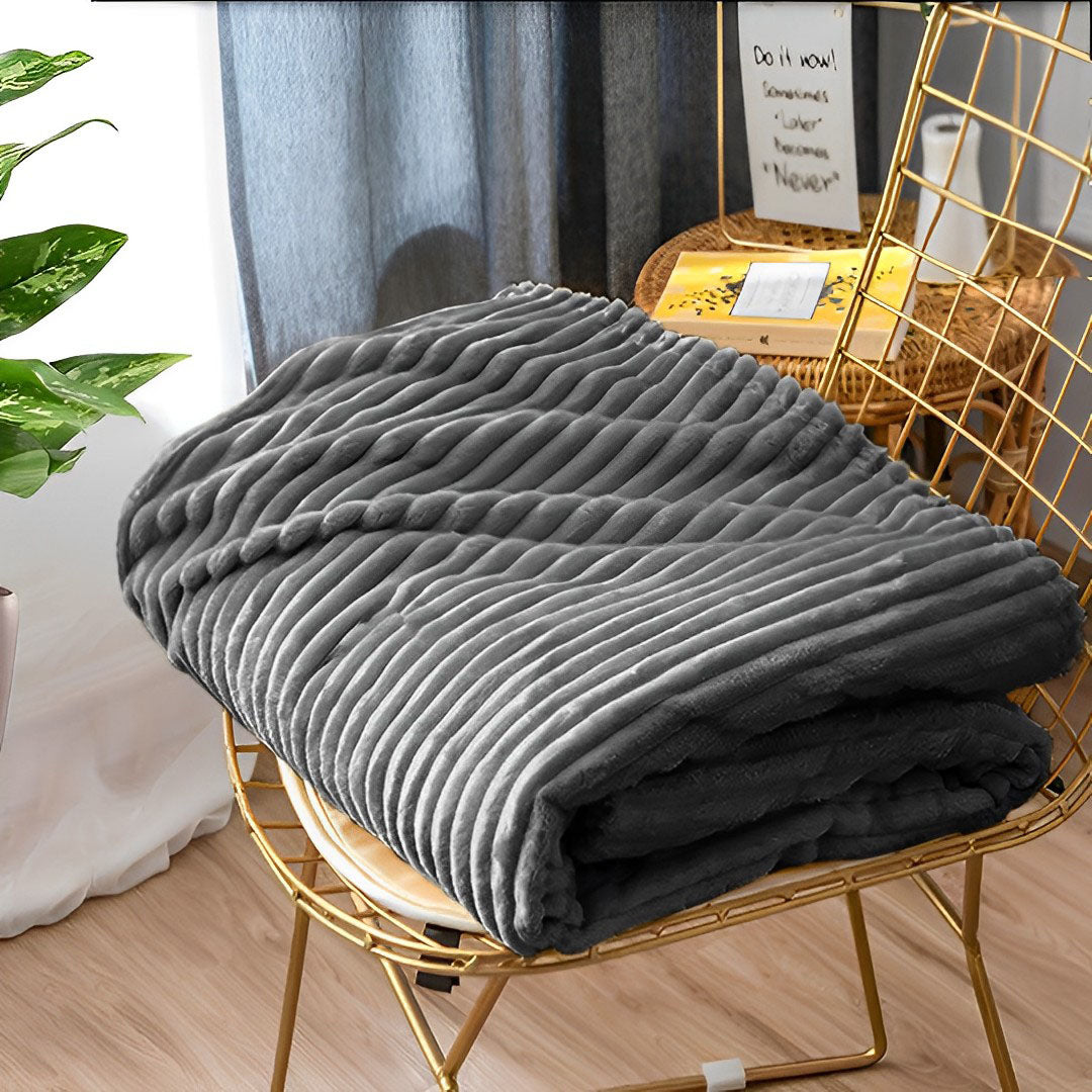 Throw Blanket Knitted Striped Pattern - Grey