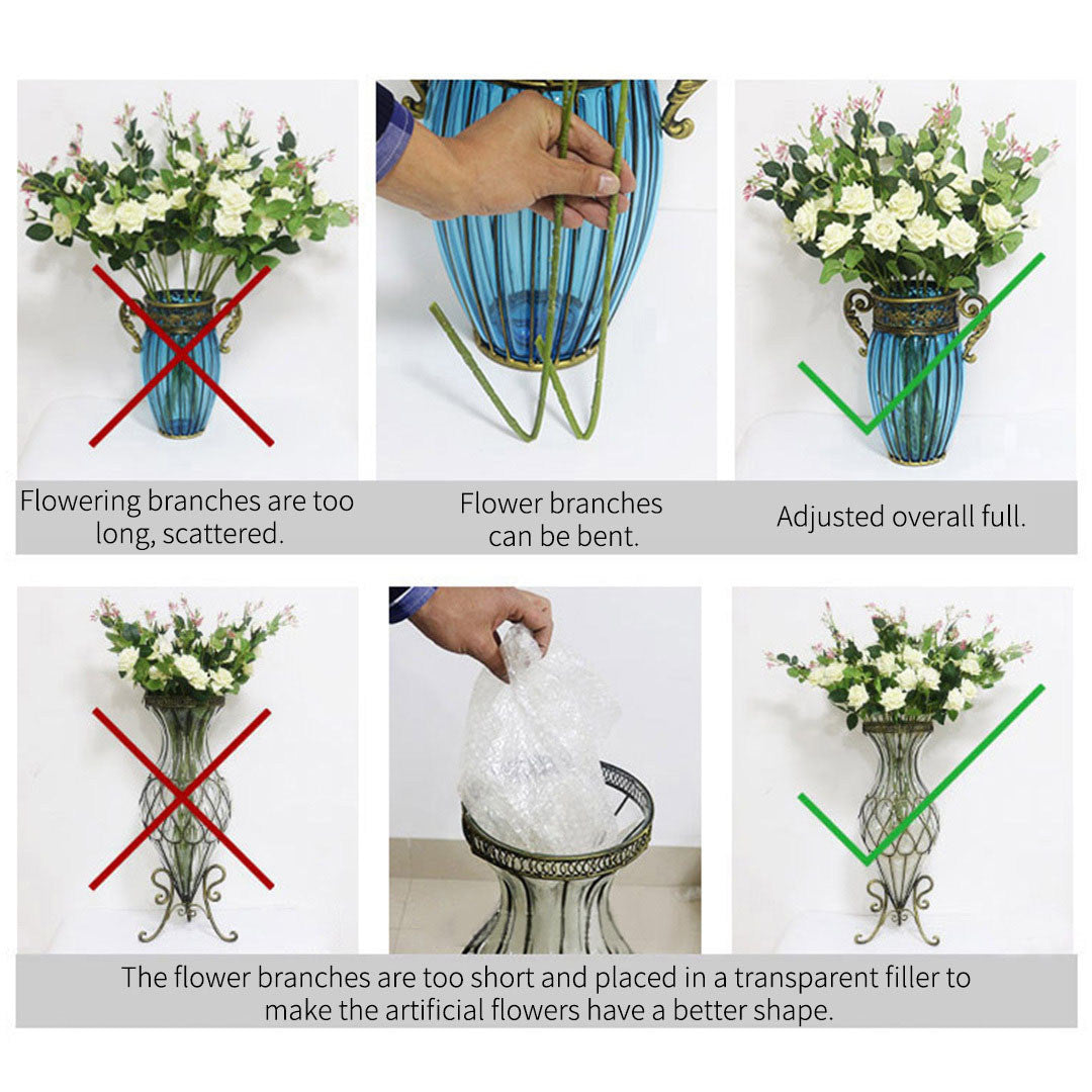 Blue Glass Tall Floor Vase with 10pcs Artificial White Flower Set - 67cm tall