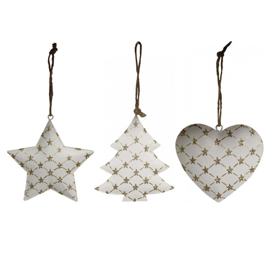 Metal Hanging Star/Heart/Tree With Gold Stars - 100mmH | Home Decor