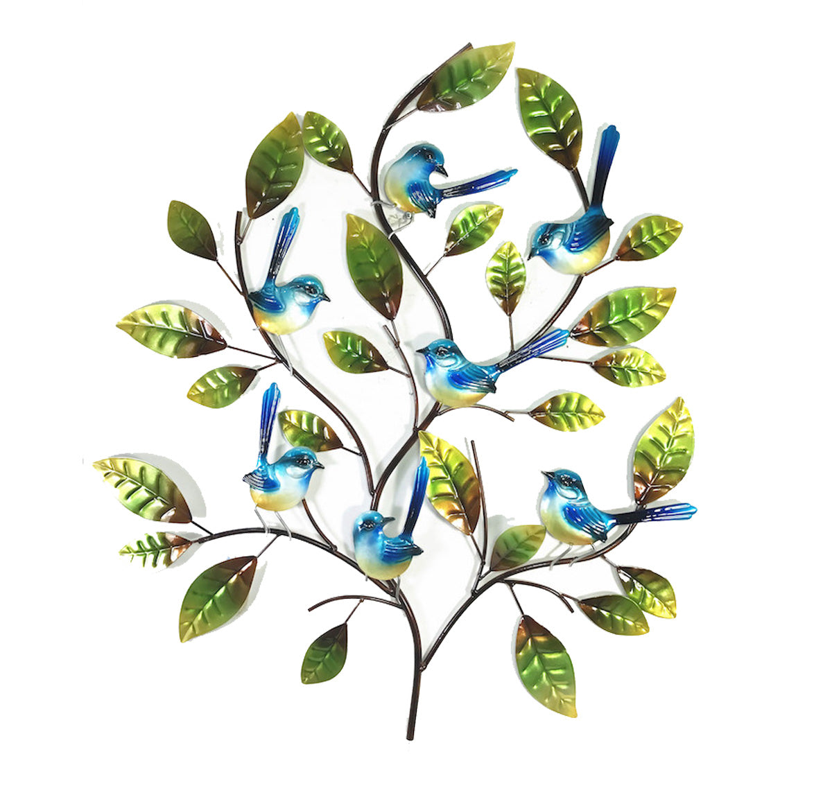 Fantails On Branches Metal Art Wall Hanging - Blue | Home Decor