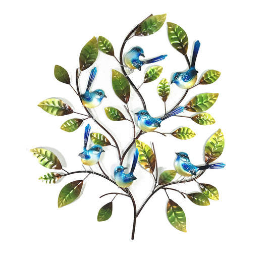 Fantails On Branches Metal Art Wall Hanging - Blue | Home Decor