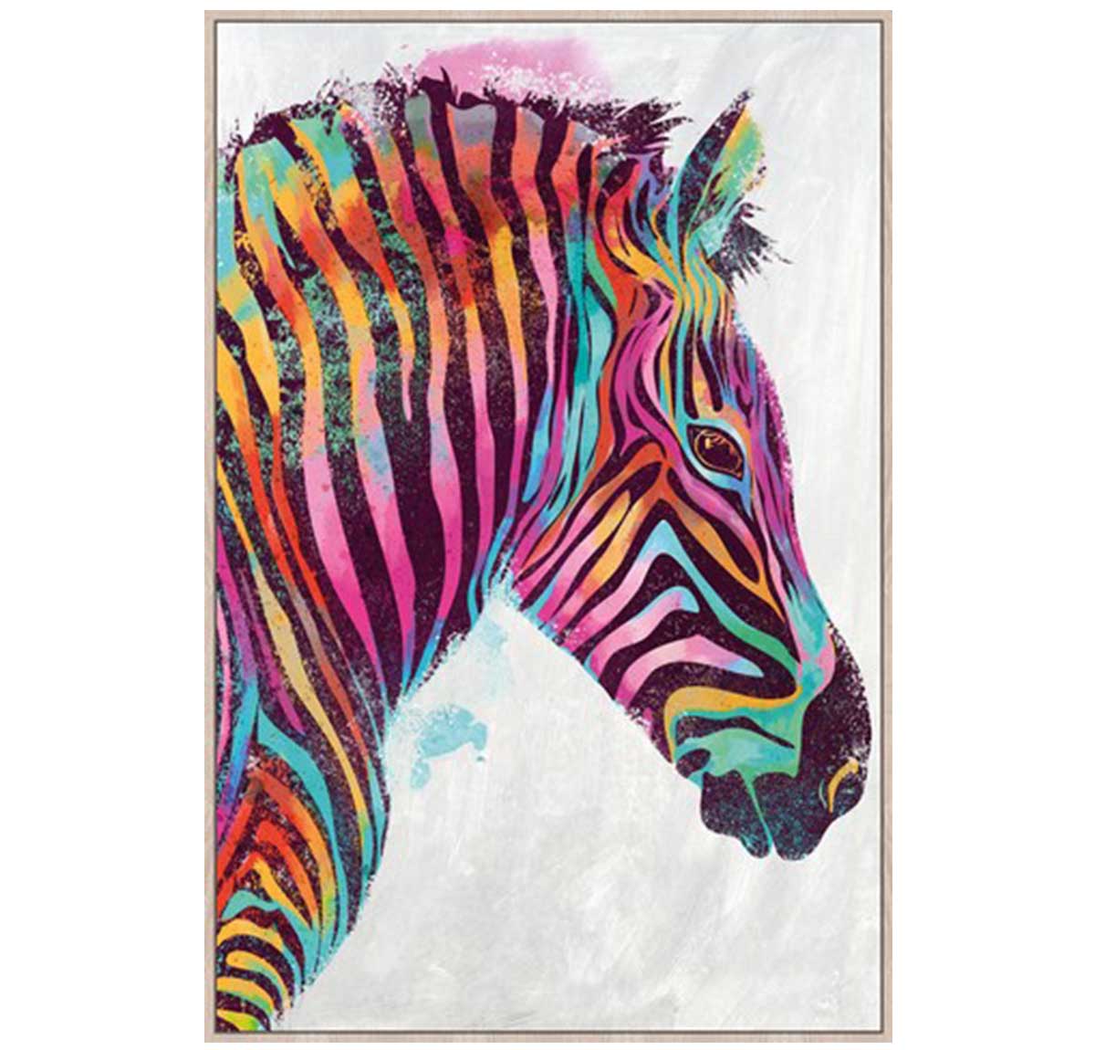 Multi Striped Zebra Framed Canvas Art - multi colour