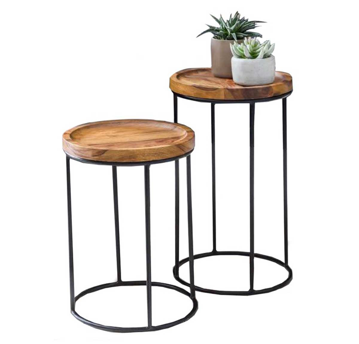 Set Of 2 Side Tables - Wood & Metal | Side Tables | Small Furniture | Home Decor