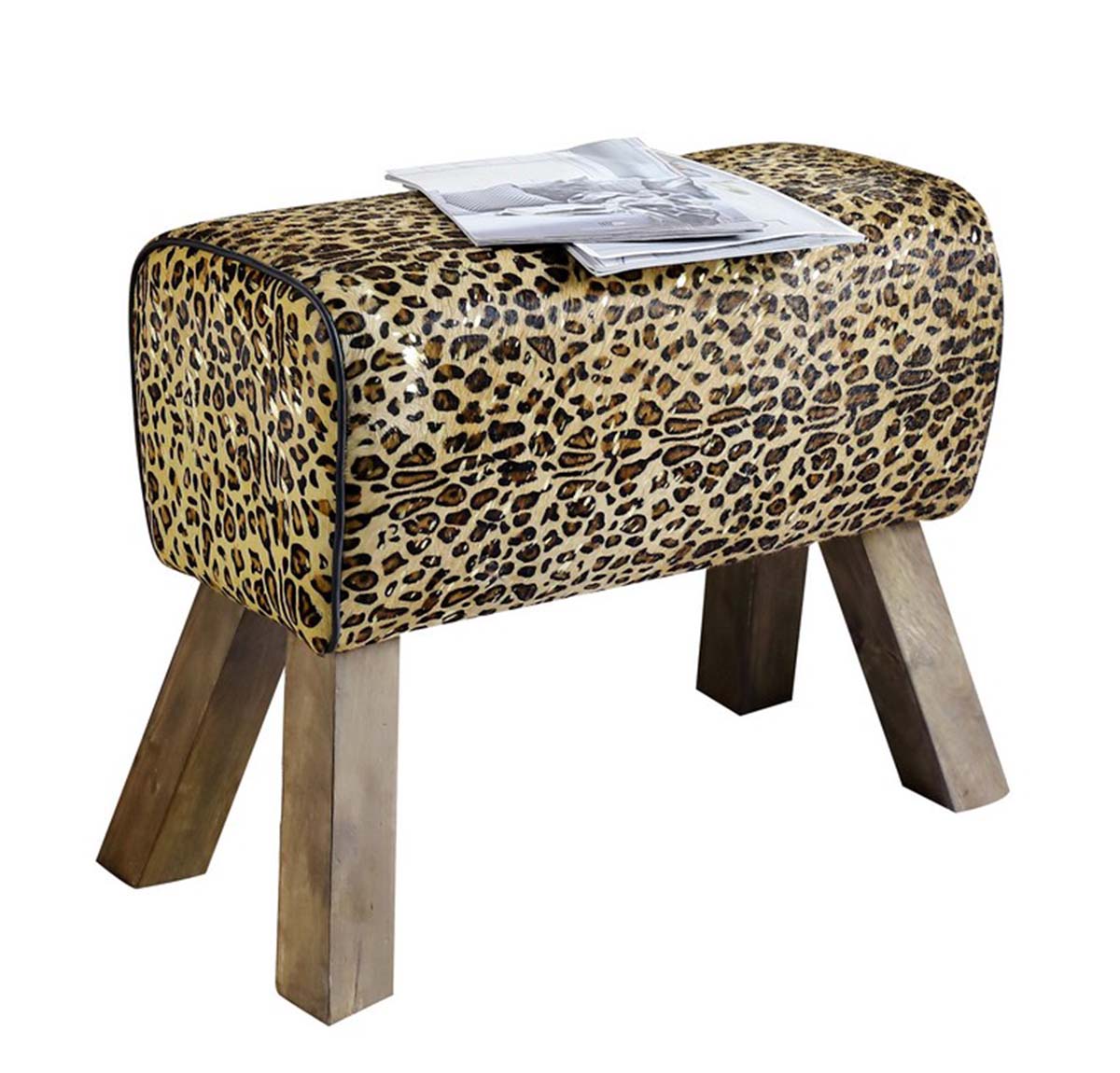 Leopard Leather Vault Stool | Furniture | Home Decor