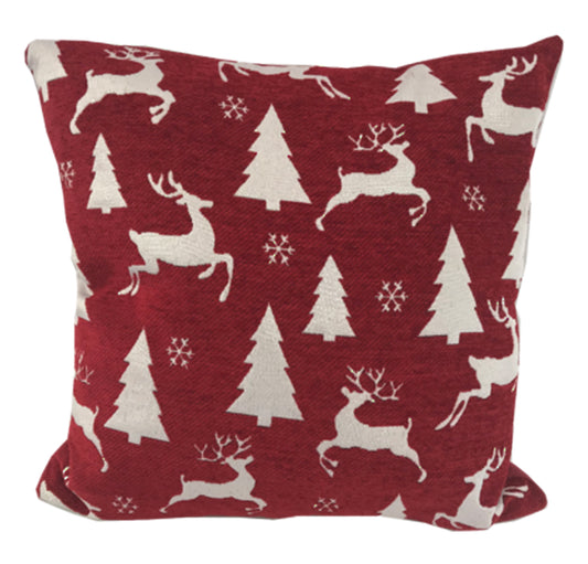 Glittered Deer & Tree Christmas Cushion - Red-white | Home Decor
