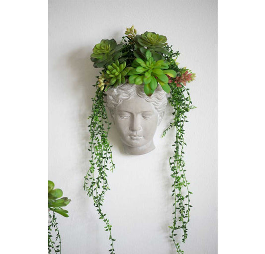 Small Visage Head Wall Hanging Planter/Vase - Cement