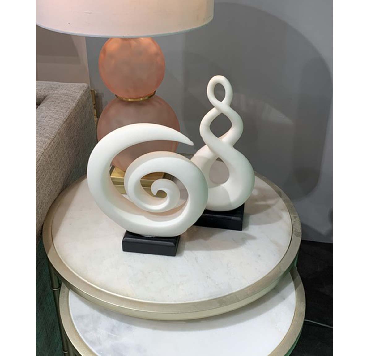 Koru Spiral Sculpture On Stand- White