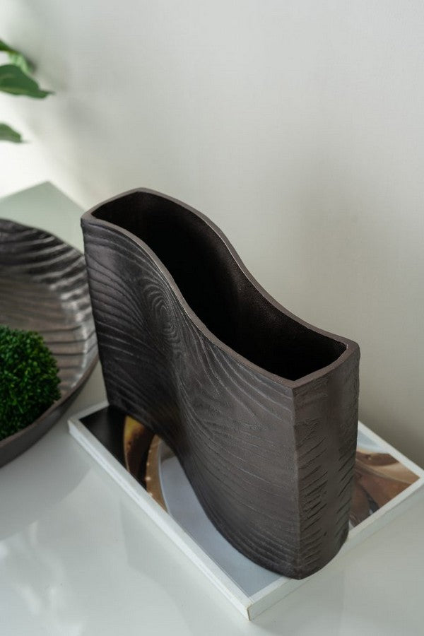 Aluminium Timber Wavy Rectangular Vase - Wenge