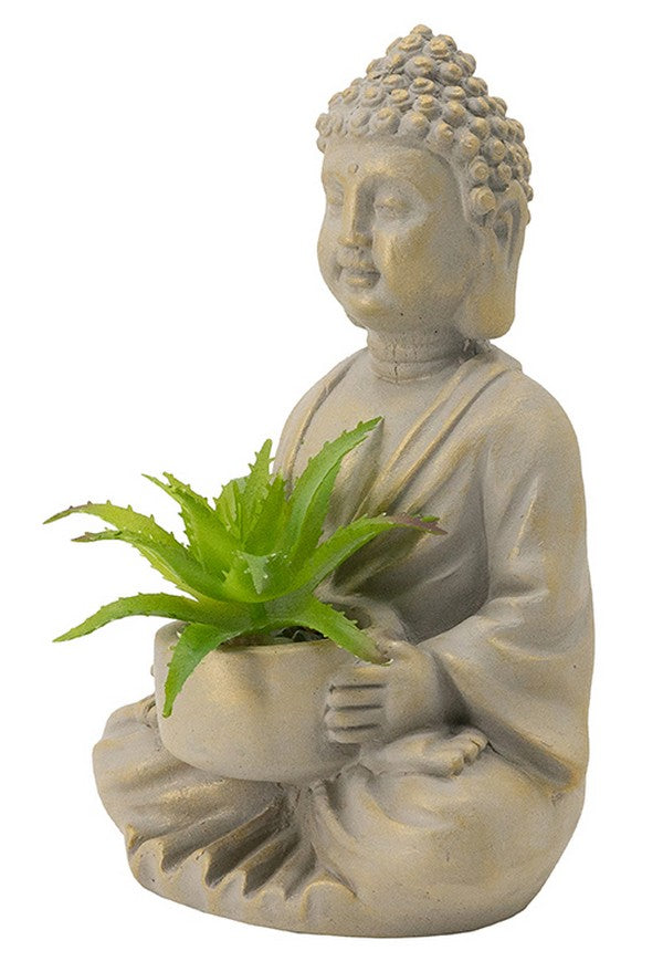 Pair Of Sitting Buddhas With Mini Succulents