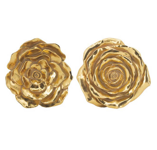 Gold Floral Wall Hanging Plaque - set of 2