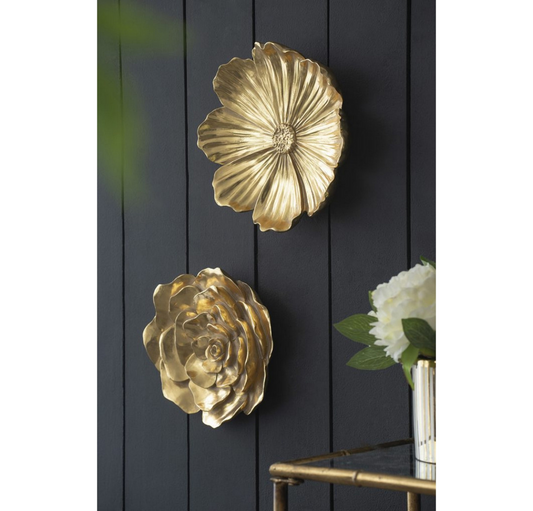 Gold Floral Wall Hanging Plaque II- set of 2