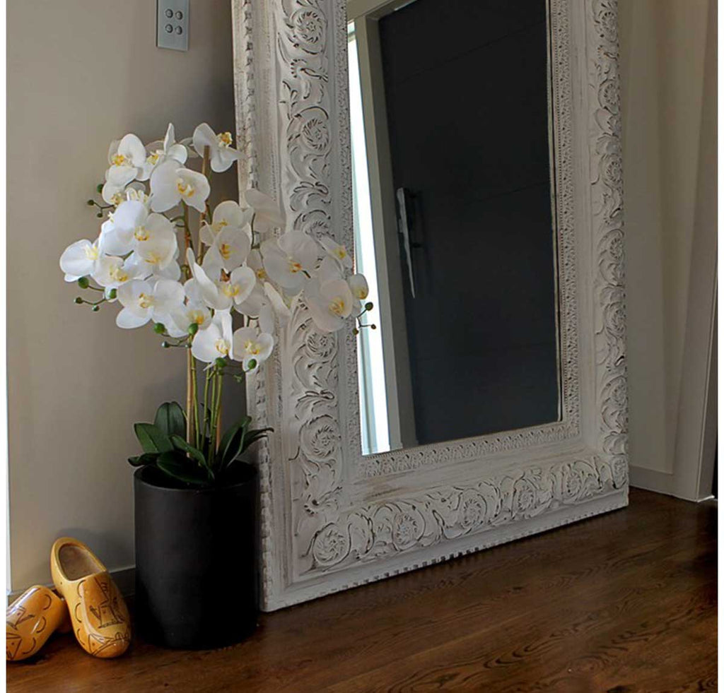 Artificial Real Touch White Orchid With Tall Black Pot - 5 spray