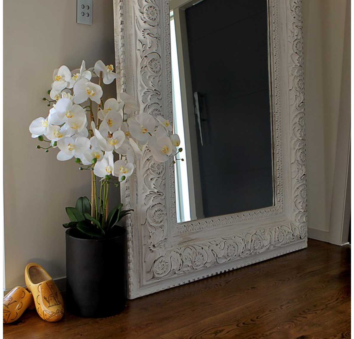 Artificial Real Touch White Orchid With Tall Black Pot - 5 spray