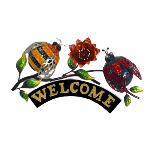 Bee and Ladybird Welcome Sign - Metal Wall Hanging