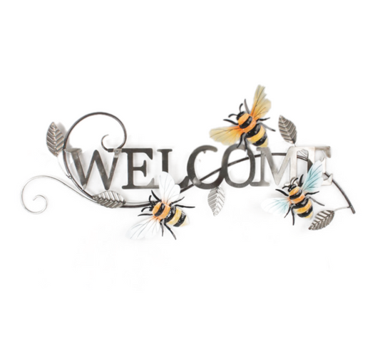 Bee Welcome Sign - Metal Wall Hanging