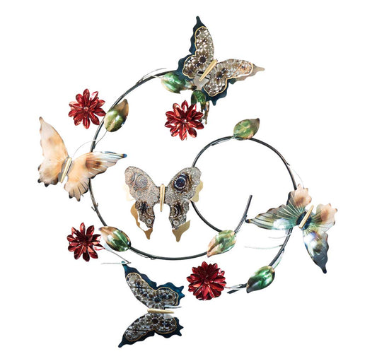 Butterflies On Spiral Branch Metal Art Wall Hanging