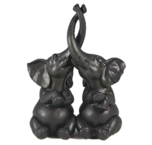 Pair of Elephants Twisted Trunks - Black | Ornaments | Home Decor