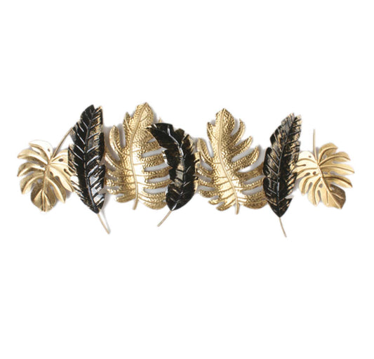 Feathers & Leaves Metal Art Wall Hanging - Black & Gold | Wall Decor | Home Decor