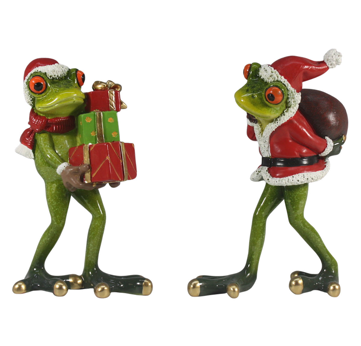 Funky Frog At Christmas - Santa Frogs With Gifts - Set of 2 | Home Decor