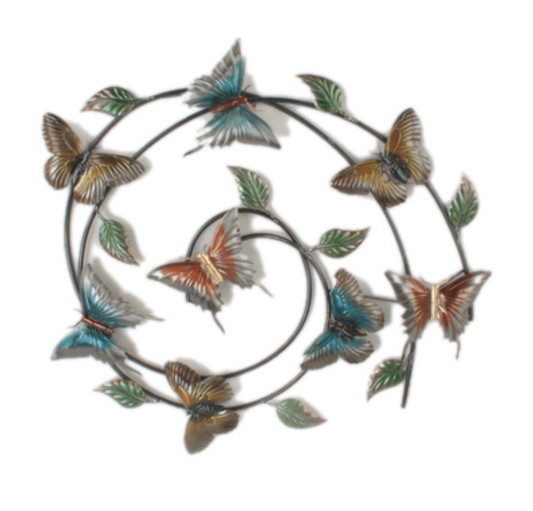 Spiral Butterflies Metal Art Wall Hanging - colourful