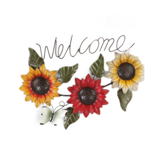 Sunflowers Welcome Sign - Metal Wall Hanging