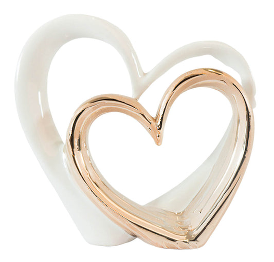 2 Ceramic Hearts Together - White & Gold | Home Decor