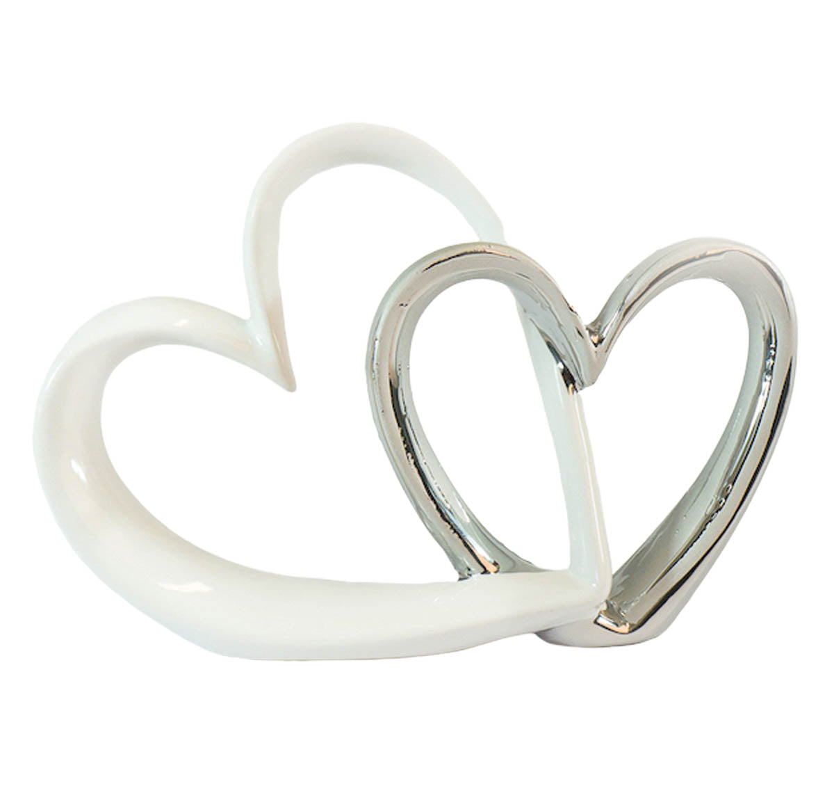 Ceramic Hearts Together - White & Silver | Home Decor